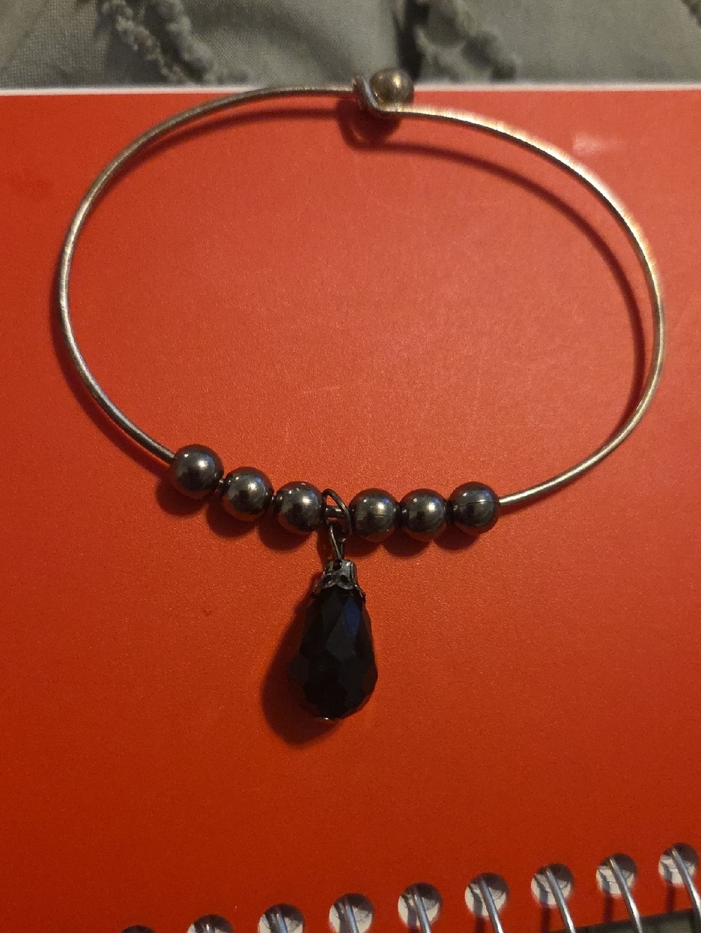 Handmade Black Teardrop Charm Bangle Bracelet